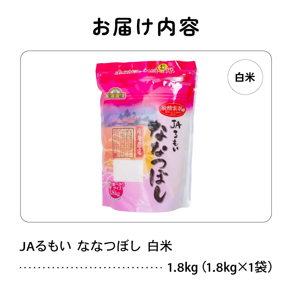 令和7年産 金王冠 JAるもい 精米 ななつぼし 1.8kg 北海道 留萌 精米 白米 おいしい 特A チャーハン