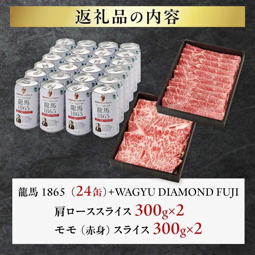 龍馬1865＋WAGYU DIAMOND FUJI　肩ローススライス300g×2・モモ(赤身)スライス300g×2【配送不可：沖縄県・離島】