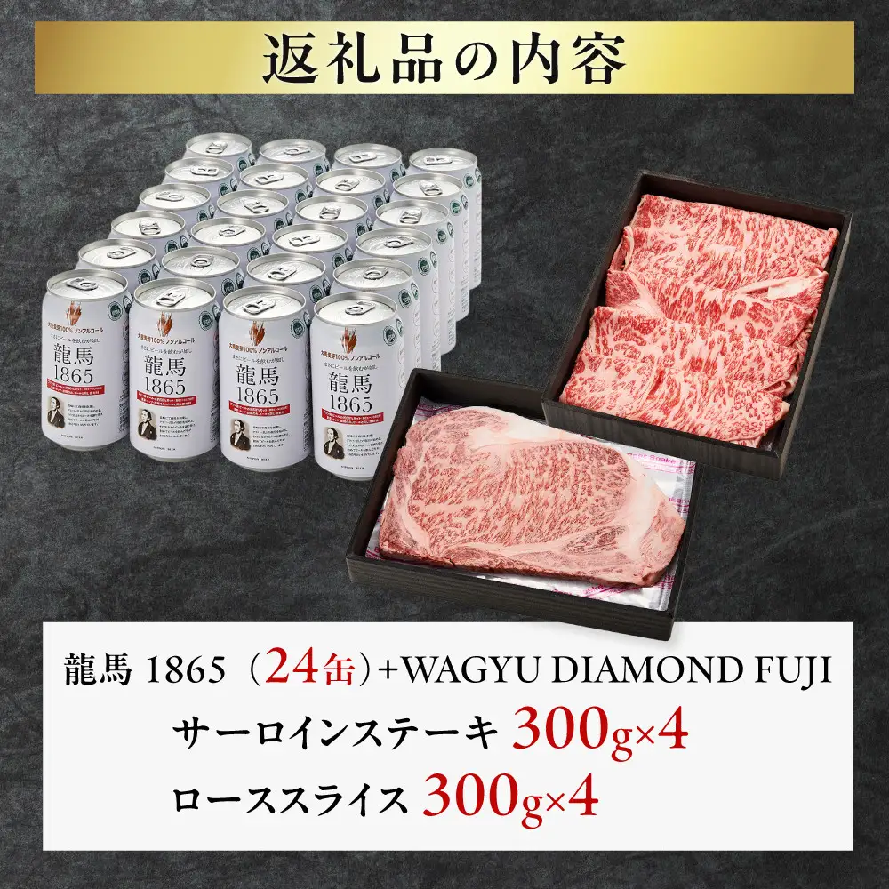 龍馬1865＋WAGYU DIAMOND FUJI サーロインステーキ300g×4・ローススライス300g×4【配送不可：沖縄県・離島】