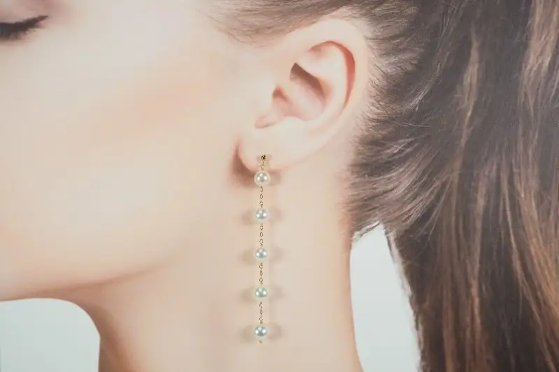 K18 あこや真珠 ロングパールピアス【JE315】