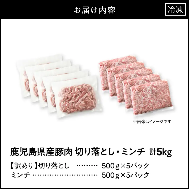 鹿児島県産豚肉 ＜ 訳あり ＞ 切り落とし （2,500g）・ 豚ミンチ （2,500g） セット KN179-002-05 訳アリ ワケアリ 肉 豚