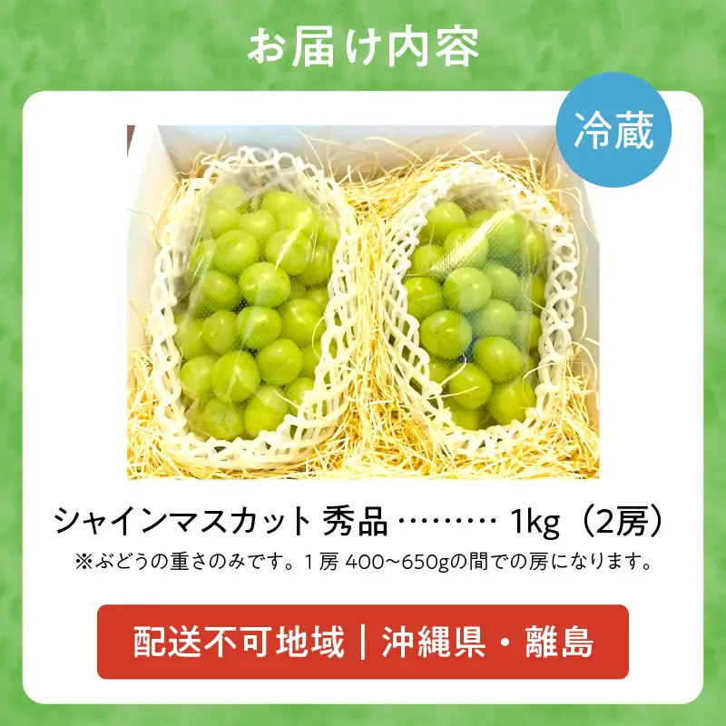 【先行予約：2026年9月上旬以降発送】北海道産シャインマスカット 1kg【秀品２房】_Y164-0002