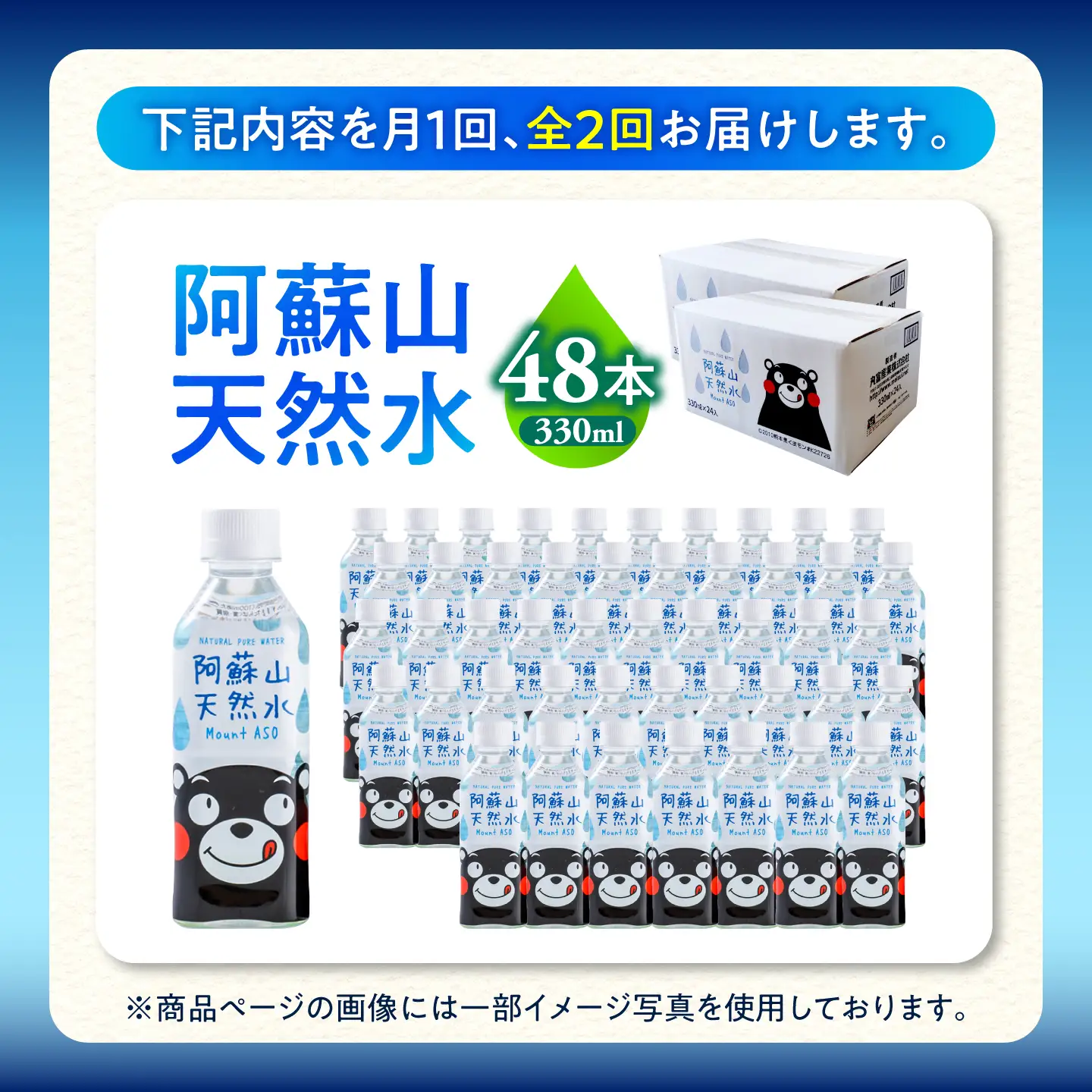 【全2回定期便】熊本 阿蘇山天然水 330ml × 24本 2ケース（計48本） 天然水 水 ミネラルウォーター 保存 2年 【丸富産業株式会社】[AYDB019]