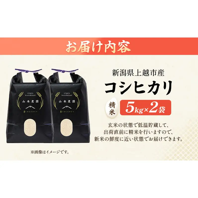 先行予約 令和8年 新潟県上越市産 コシヒカリ（特別栽培米） | 10kg (5キロ×2袋） 米  山本農園 ご飯 精米 新潟 上越
