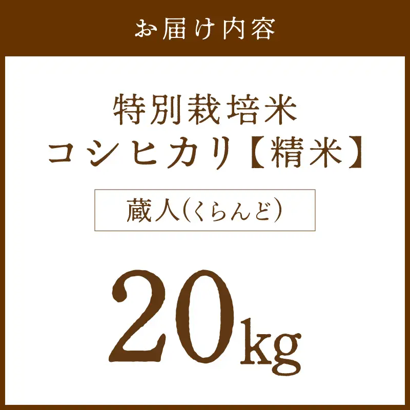 令和8年産 特別栽培米コシヒカリ 蔵人（くらんど） 精米20kg 特別栽培米 コシヒカリ 蔵人 おこめ 京都産 ふるさと納税 精米 ふるさと納税 コシヒカリ こしひかり