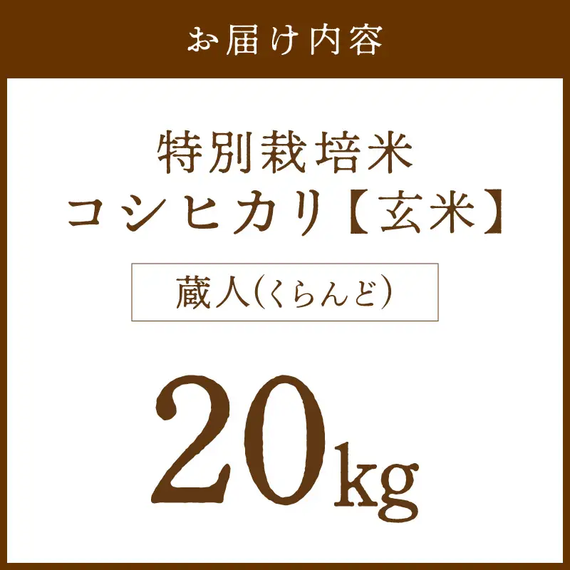 令和8年産 特別栽培米コシヒカリ 蔵人（くらんど） 玄米20kg 特別栽培米 コシヒカリ 蔵人 おこめ 京都産 ふるさと納税 玄米 ふるさと納税 コシヒカリ こしひかり