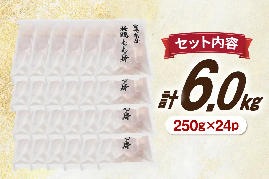 鶏肉 もも 切身 IQF 若鶏 もも カット 250g 24袋 計6kg 宮崎県産