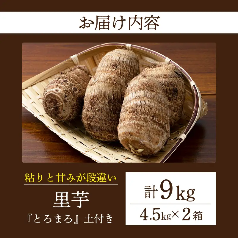 【粘りと甘みが段違い】里芋『とろまろ』土付き 4.5kg 2箱・H121