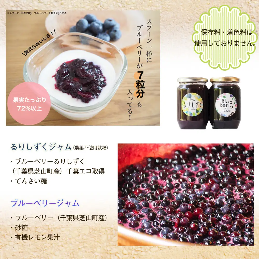 るりしずく＆ブルーベリージャム 食べ比べセット（大瓶2本） ／ ジャム 食べ比べ ジャムセット 無添加ジャム 保存料不使用 着色料不使用 果実感 朝食 トースト ヨーグルト お取り寄せ ギフト 贈答用 農薬不使用 ブルーベリー るりしずく 大瓶 手作りジャム 国産フルーツ ジャム好き スイーツ作り千葉県 No.095