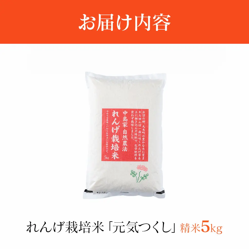 令和8年産 予約 れんげ農法栽培米「元気つくし」（精米５㎏） BI17