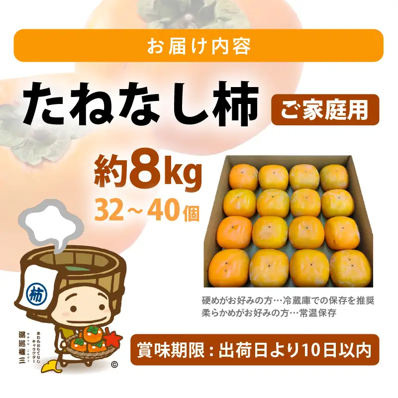 【先行予約】【訳あり】【2026年11月中旬以降発送予定】 甘みすっきり！あわらのたねなし柿 約8kg（32個～40個）（ご家庭用）／ 果物 フルーツ 産地直送 期間限定 ※2026年11月中旬以降発送予定 [aw031-a004_11]