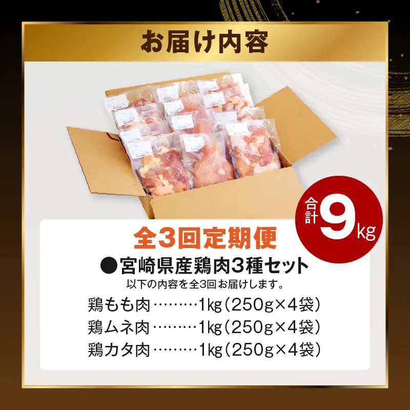 鶏肉 セット 定期便 鶏肉[全3回 宮崎県産 3種 小分け カット済 冷凍]