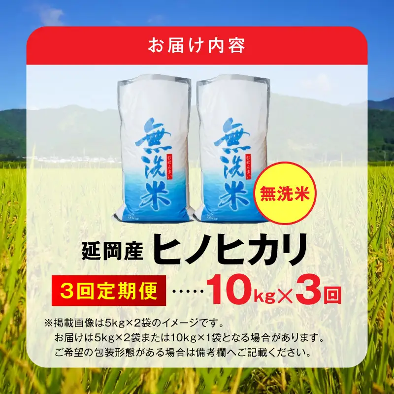 延岡産ヒノヒカリ（無洗米）10kg 3ヶ月定期便 N0218-YG0262