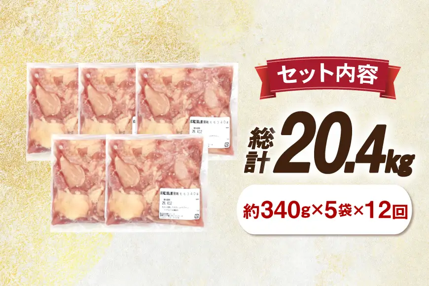 鶏肉 12回 定期便 もも 切身 340g 5袋 1.7kg 計20.4kg