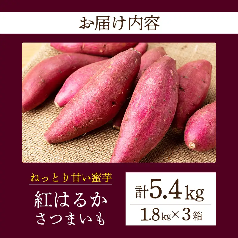 【ねっとり甘い蜜芋】さつまいも 紅はるか（1.8kg×3箱）合計5.4kg・H101