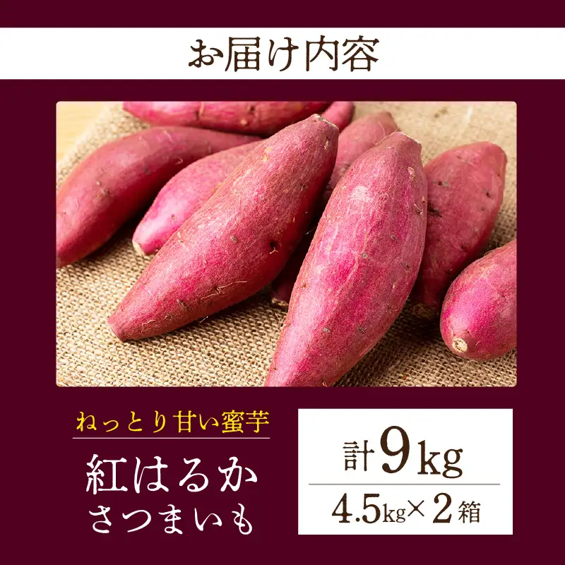 【ねっとり甘い蜜芋】さつまいも 紅はるか（4.5kg×2箱）合計9kg・H103