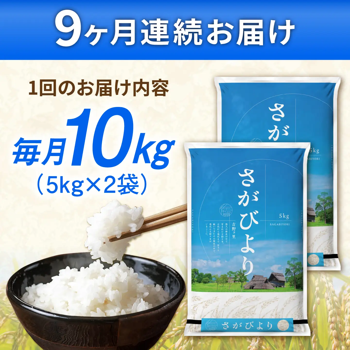 【10kg×9回定期便】【令和7年産】さがびより 計90kg（5kg?2袋） 吉野ヶ里町/増田米穀[FBM052]