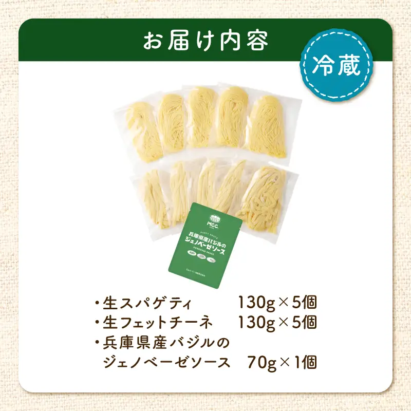 生スパゲティ 5個×生フェットチーネ 5個 ジェノベーゼソース 1個付き K036-021_03 パスタ 麺 麺類 