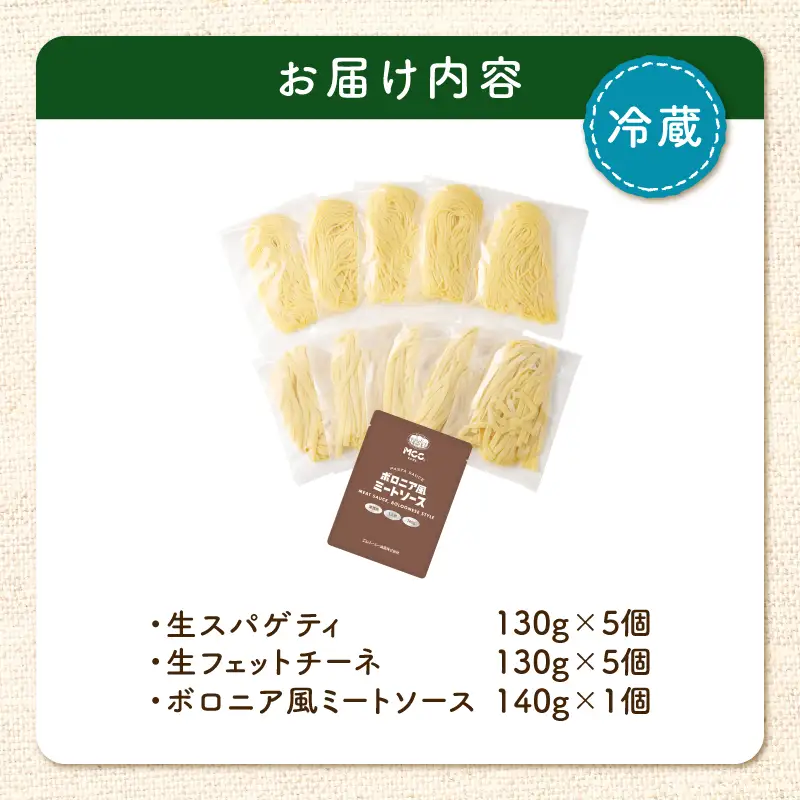 生スパゲティ 5個×生フェットチーネ 5個 ボロニア風ミートソース 1個付き K036-021_04 パスタ 麺 麺類 
