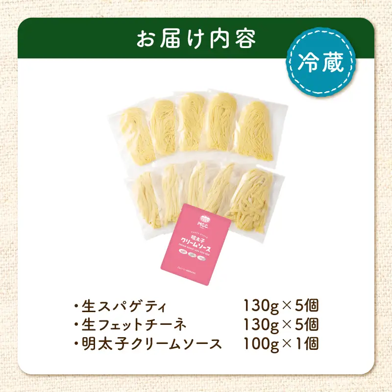 生スパゲティ 5個×生フェットチーネ 5個 明太子クリームソース 1個付き K036-021_06 パスタ 麺 麺類 