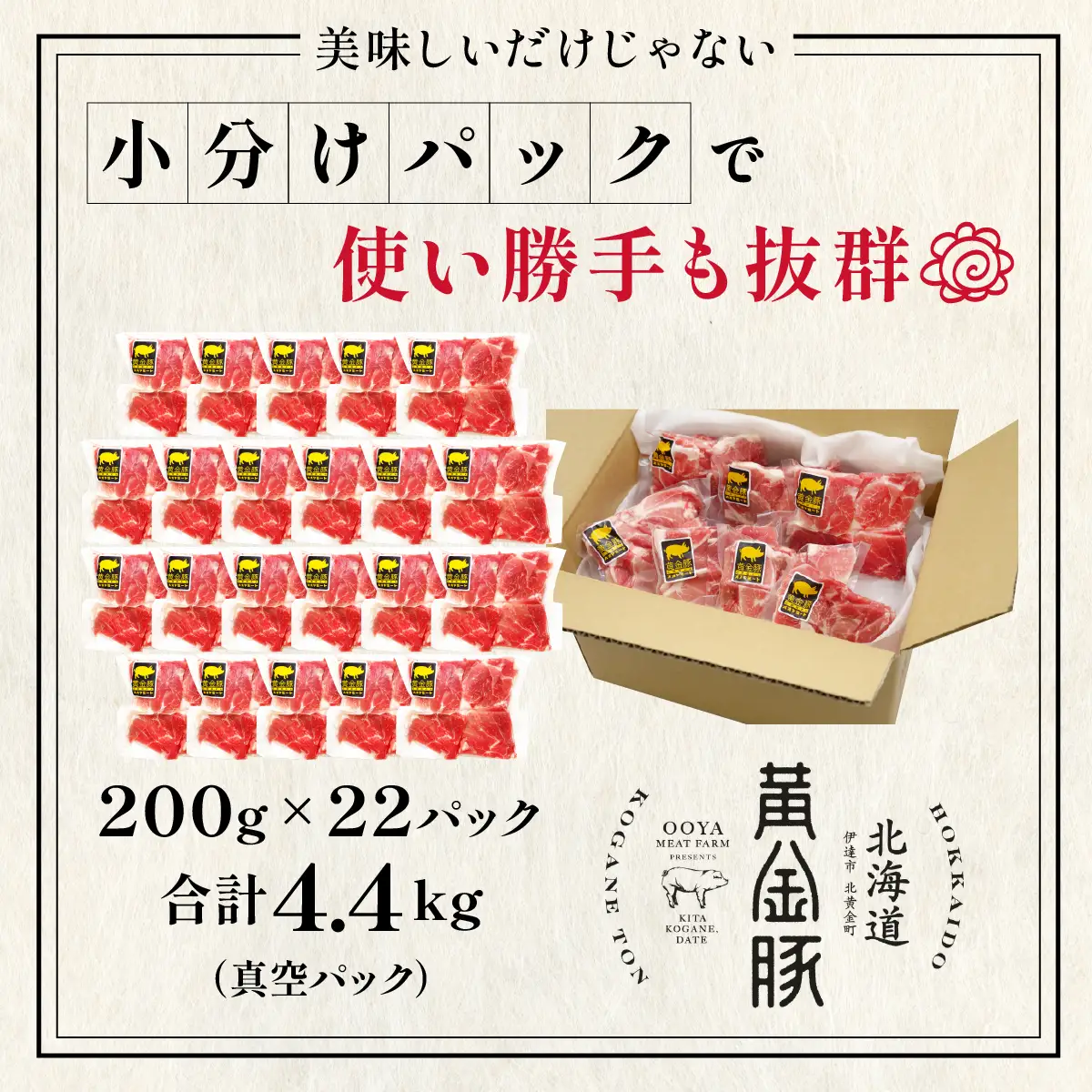 ＜10月発送＞伊達 黄金豚 のジューシーな 切り落とし 肉  4.4kg【200g×22パック】三元豚  豚肉 ぶた肉 小間切れ スライス 小分け 冷凍 ooy-001-2610
