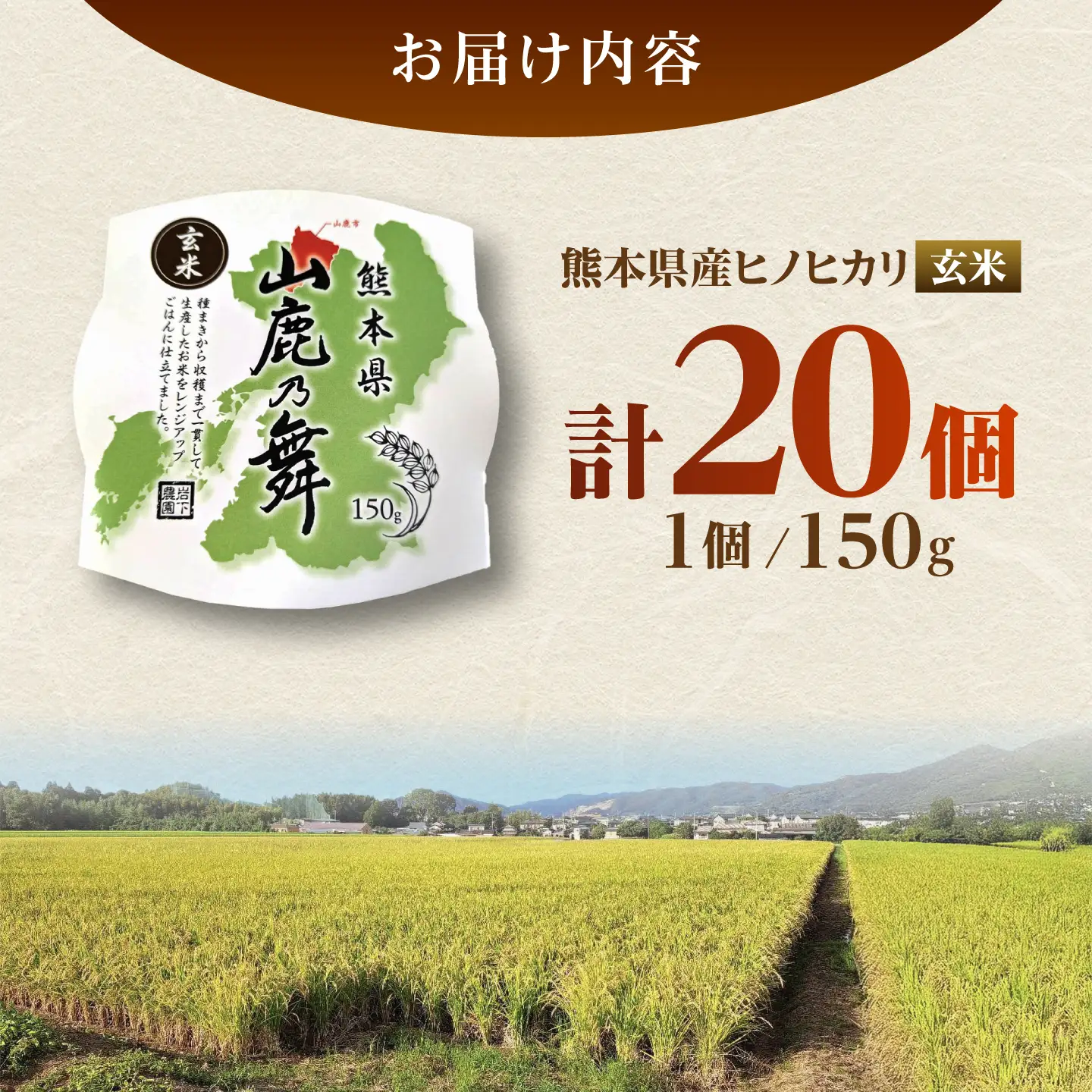【山鹿市産米使用】 山鹿市産 ヒノヒカリ 玄米 レトルト パックご飯 山鹿の舞 150g×20個 【株式会社 岩下農園】[ZFS011]
