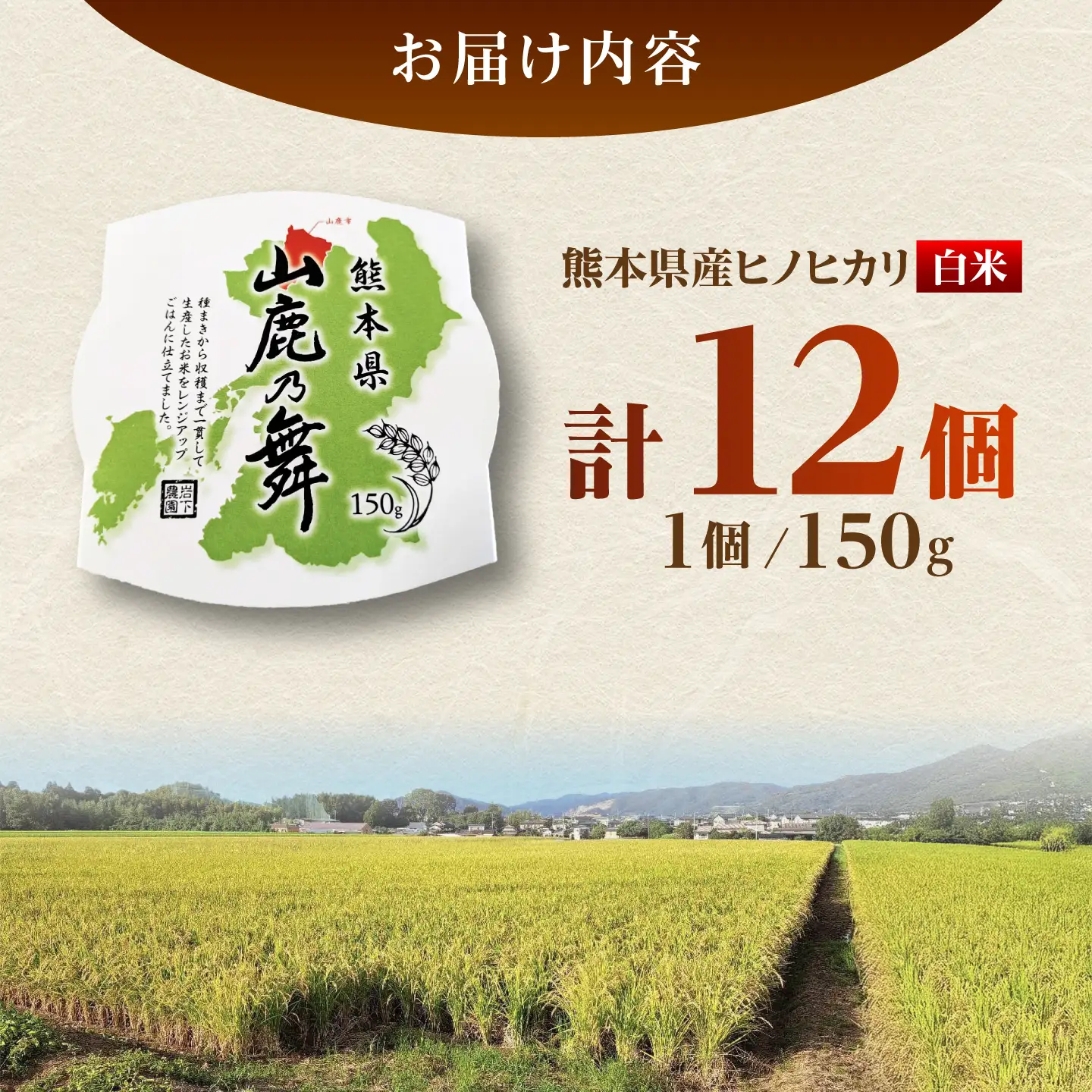 【山鹿市産米使用】 山鹿市産 ヒノヒカリ 白米 レトルト パックご飯 山鹿の舞 150g×12個 【株式会社 岩下農園】[ZFS012]
