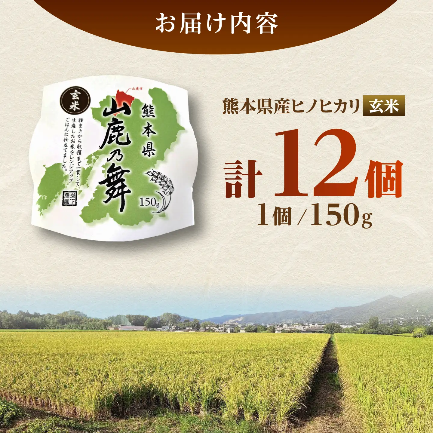 【山鹿市産米使用】 山鹿市産 ヒノヒカリ 玄米 レトルト パックご飯 山鹿の舞 150g×12個 【株式会社 岩下農園】[ZFS013]