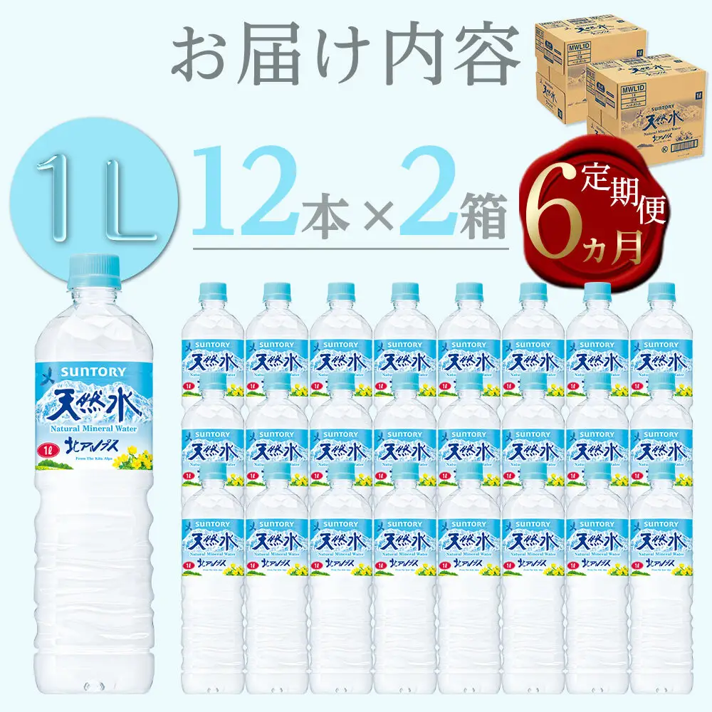 【定期便／全6回（毎月お届け）】サントリー天然水 北アルプス 1L ペットボトル 24本（12本入り×2ケース）| 水 ミネラルウォーター