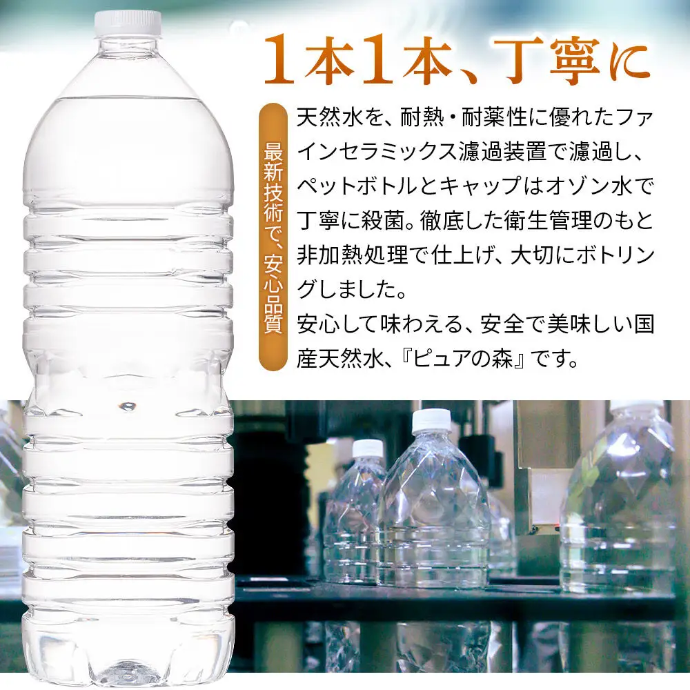 水 《定期便6ヶ月》【ラベルレス】国産 ミネラルウォーター ピュアの森 2L 6本×1箱
