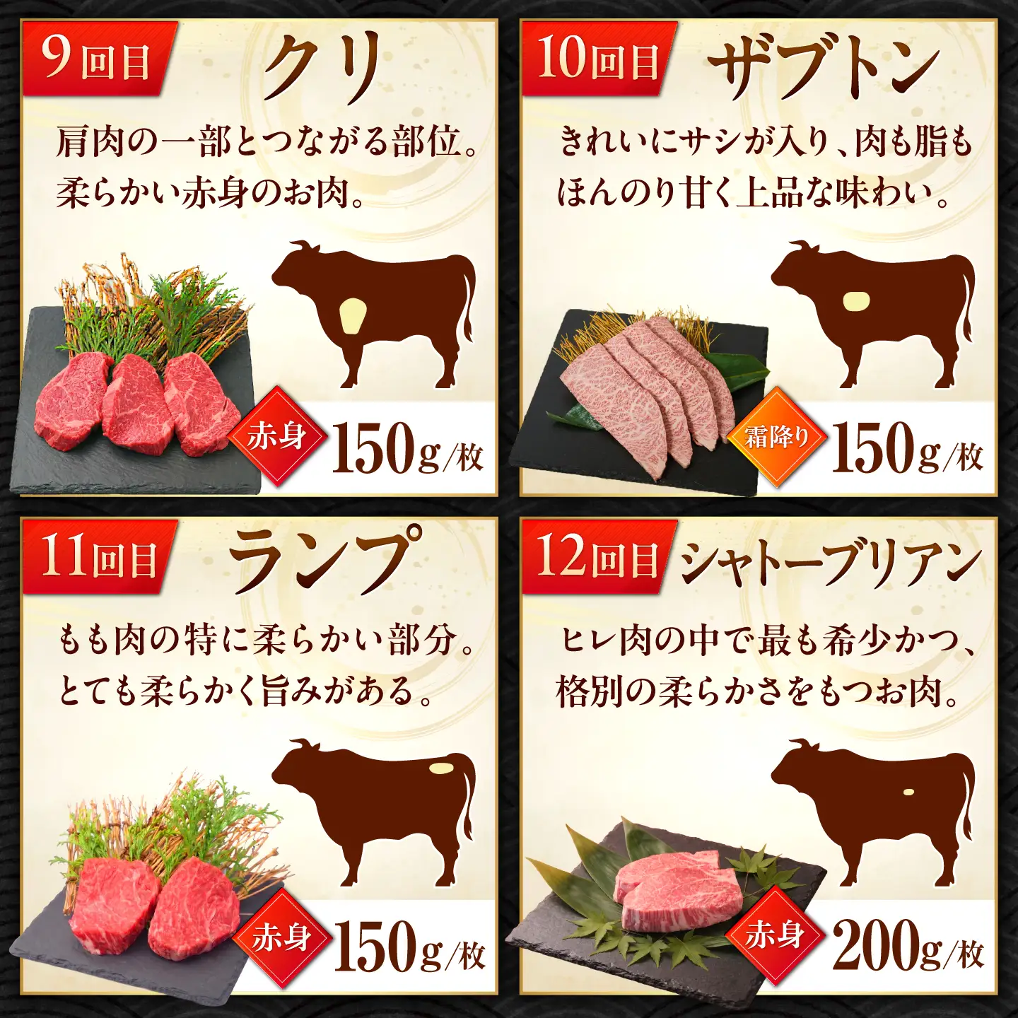 【全12回定期便】1年間 毎月異なる部位をお届け 【各月2枚】 肉好きに贈る 豪華月替わりステーキ定期便　吉野ヶ里町/ミートフーズ華松[FAY125]