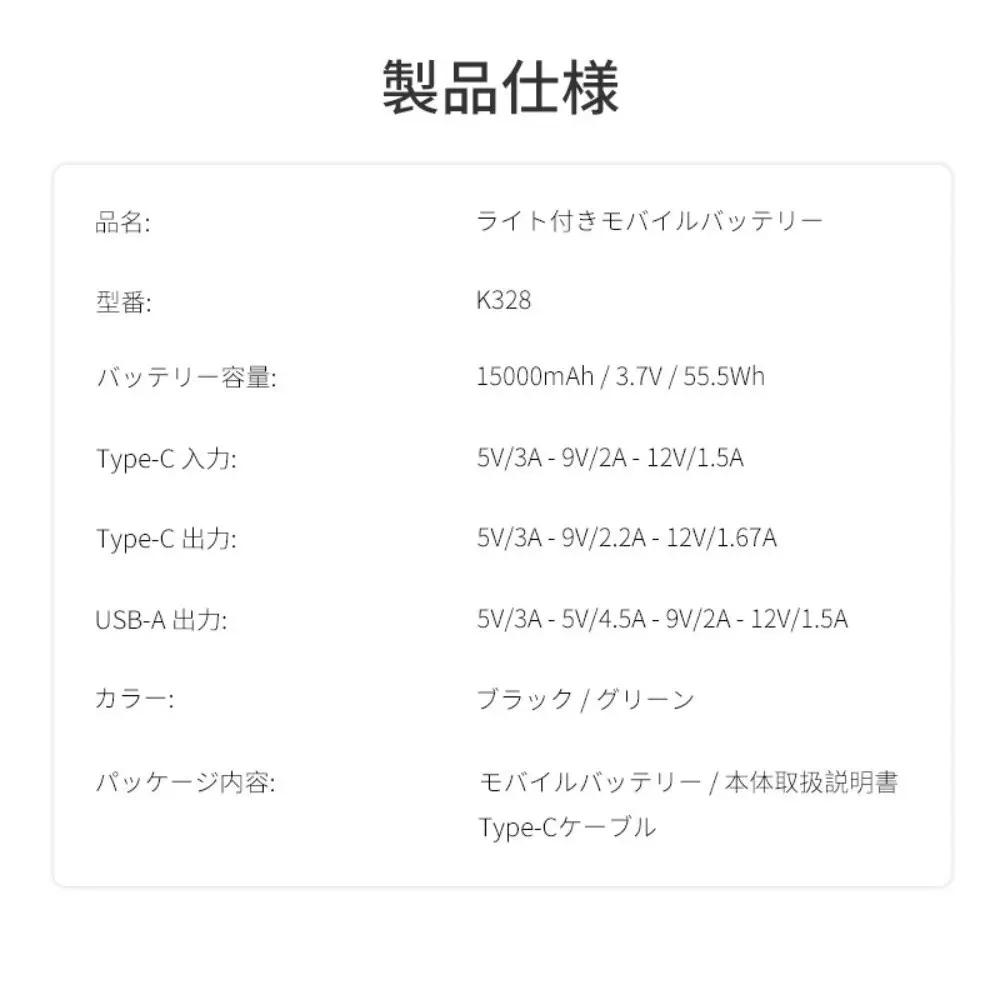 【グリーン】モバイルバッテリー 15000mAh 55.5Wh 大容量 LED ライト付き 緊急照明 2台同時充電 2in1 パワーバンク USB-C出入力ポート iPhone17/16充電 iOS/iPad/Android各機種対応 Type-Cケーブル付き PD22.5W 急速充電 小型軽量 防災グッズ 90日安心保証付【PL保険加入済み製品・安心】