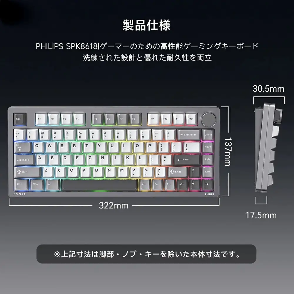 PHILIPS メカニカルキーボード ワイヤレス ゲーミングキーボード GASKET構造 75%配列 カスタム抹茶ラテ軸 3モード接続(2.4G/Bluetooth/USB-C) 1600万色RGB 1000時間連続使用 ソフト対応 アルミニウムボディ 国内正規品 1年間保証 SPK8618