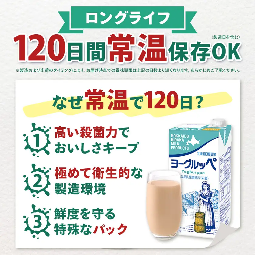 【6ヶ月定期便】ロングライフ 常温保存可能 ヨーグルッペ 1000ml × 12本 日高乳業《お申込み翌月から出荷》