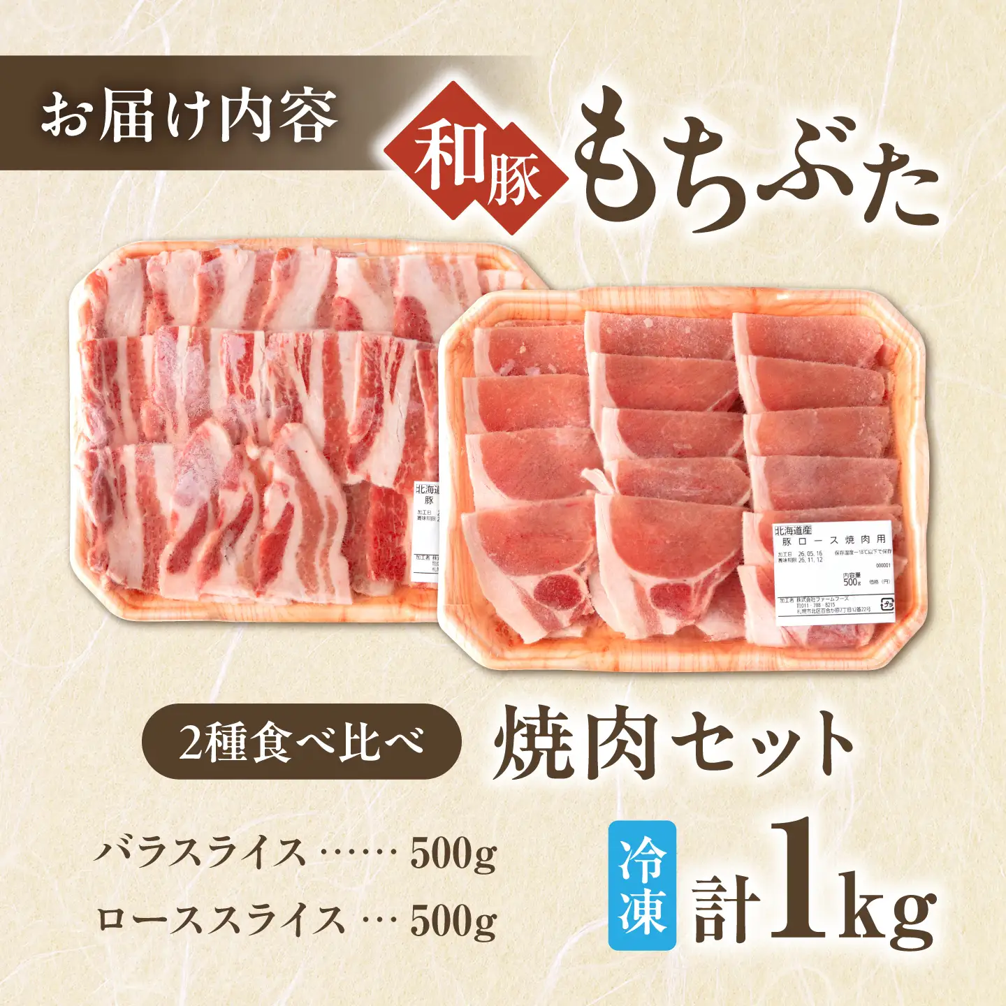 和豚もちぶた 焼肉セット 計1kg（500×2種）[AJAX005] 焼肉 北海道