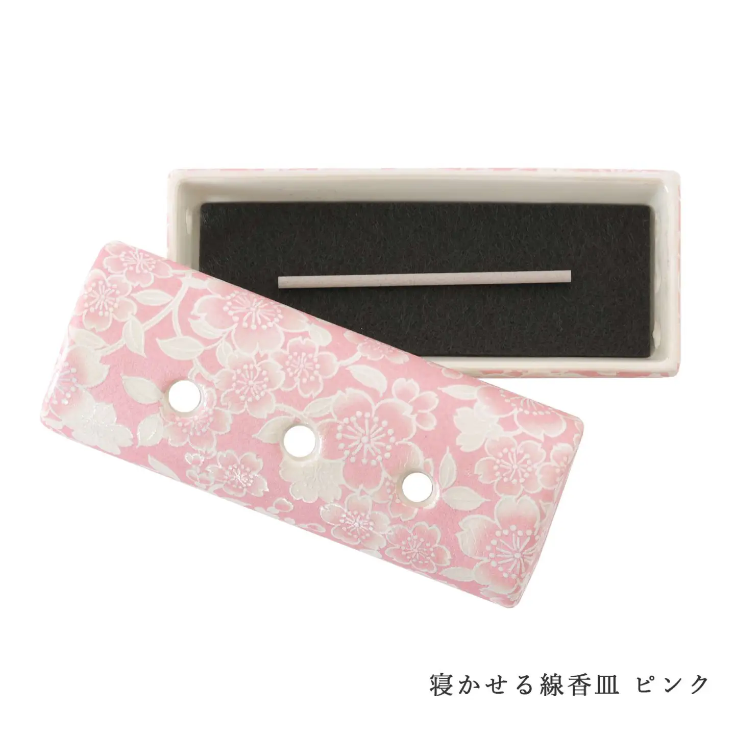 【美濃焼】 寝かせる線香皿 ピンク 花柄 多治見市 / 【佐々木陶器】 仏具 線香立て 陶器 お香[TAJ027]