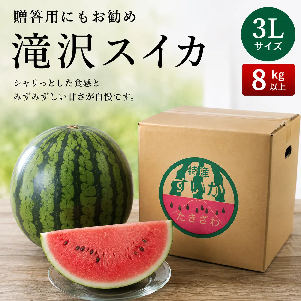 滝沢スイカ 3L 8kg すいか 西瓜  1玉 令和8年産