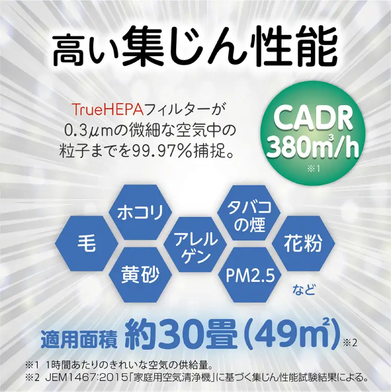 ペット対応空気清浄機 集毛機能付き（30畳対応） 【kw0232-0080】