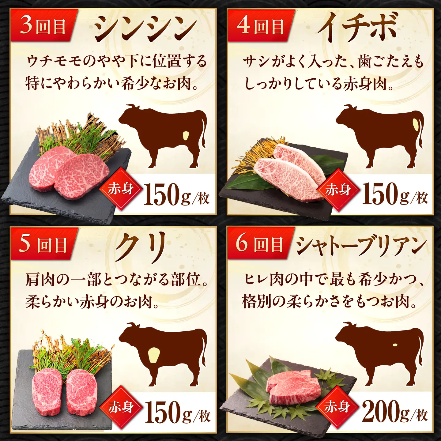 【全6回定期便】プロ厳選！赤身希少部位だけをお届け 贅沢に味わう 月替わりステーキ定期便　吉野ヶ里町/ミートフーズ華松[FAY129]