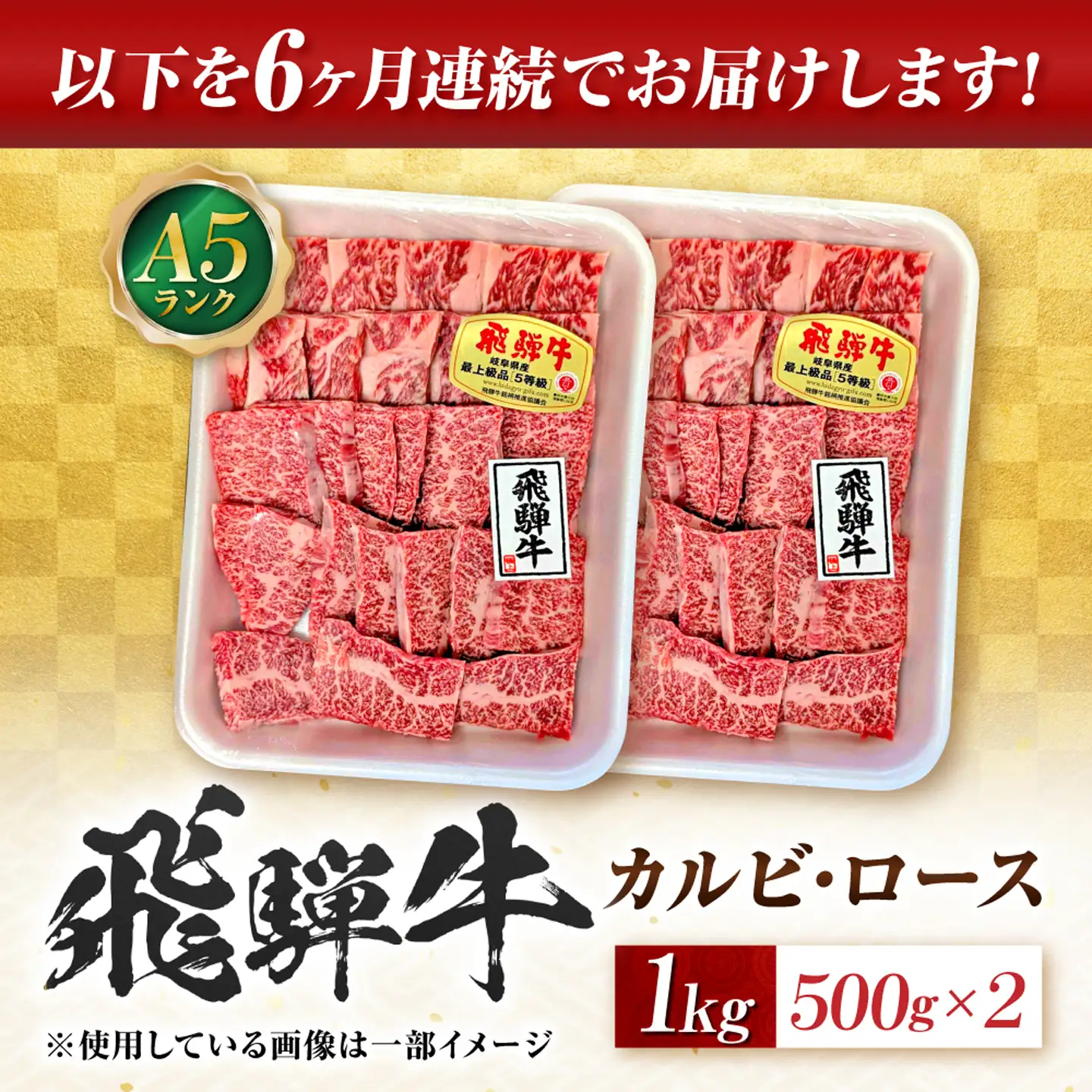 【6回定期便】飛騨牛 A5等級 焼肉用 カルビ・ロース 1kg 牛肉 肉 お肉 焼き肉 BBQ 岐阜市 / 肉の松久[ANIP037]