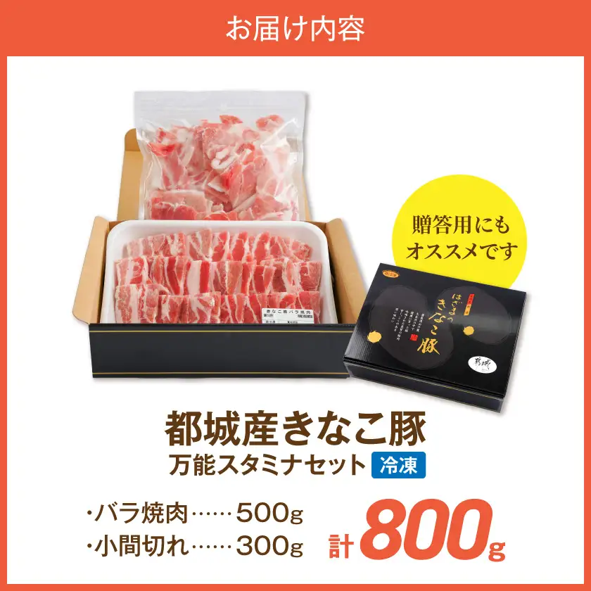 「きなこ豚」万能スタミナ小間切れ＆焼肉セット800g〔AA-12-013〕_(都城市)