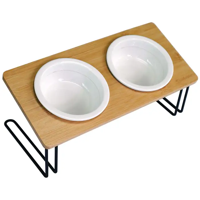 ペットフードスタンド(ダブル) 犬 猫 ペット 食器台 フードスタンド フードボウル ごはん皿 ペット食器 餌入れ 水ボウル 子犬 小型犬 中型犬 斜め 陶器 電子レンジ対応 食洗器対応 solania 新登場 【m109-14-B】【アーチリテイルズ】