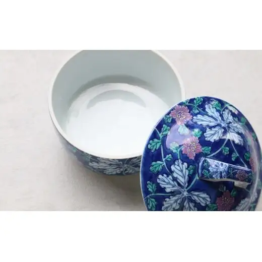 『アウトレット』有田焼 ハイビスカス柄 大蓋物【まるふく】食器 器 うつわ 手描き お菓子入れ ティーパック入れ 飾り物 花柄 母の日 訳あり A35-727