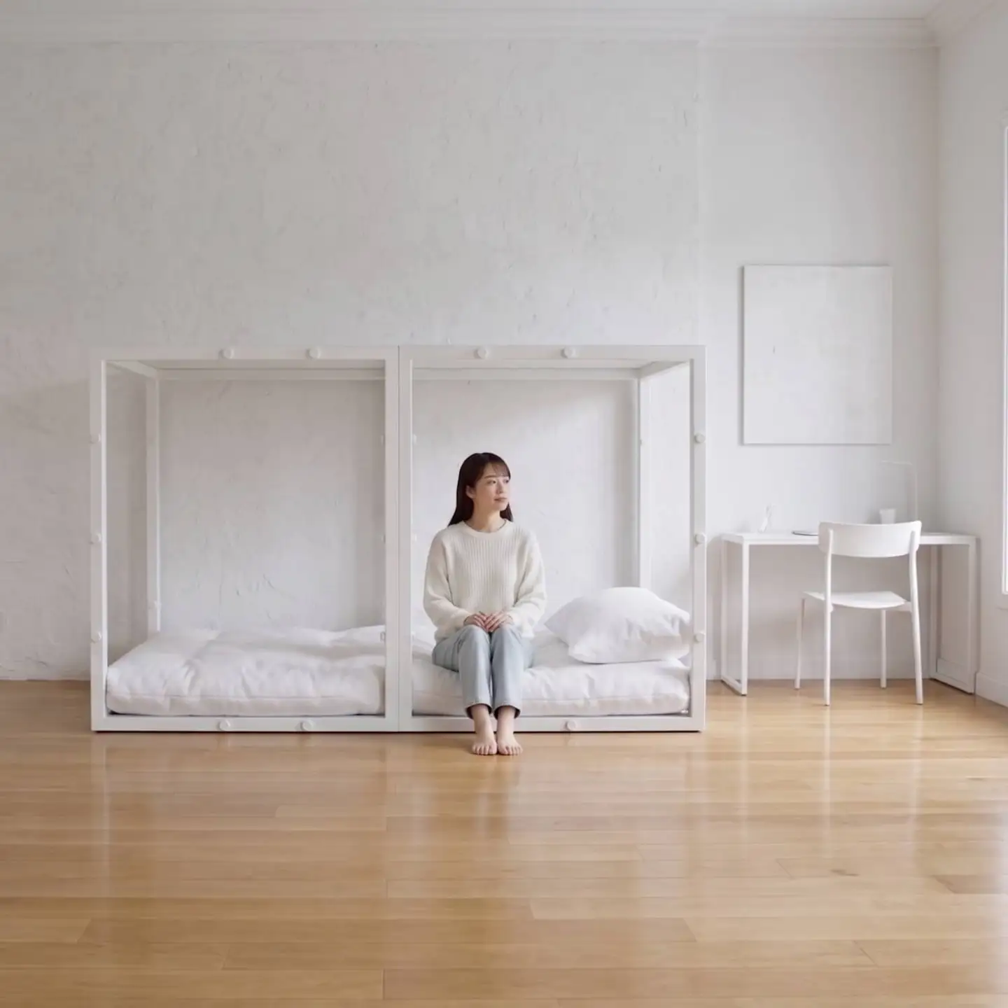 家がつぶれても命を守る家具。耐震シェルターベッド 『TETUNOMA（鉄の間）』セミダブルサイズ白　nis004