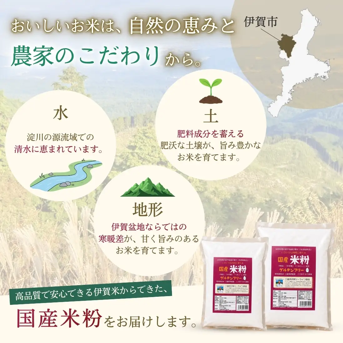 特別栽培米 伊賀米 ミズホ力チカラ使用 米粉　500g×5袋【tuli0010】