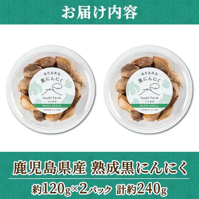 鹿児島県産 熟成 黒にんにく(計約240g・約120g×2パック) 大蒜 ガーリック【悠希農園】A93002