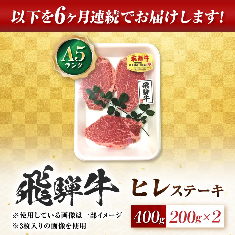 【6回定期便】飛騨牛 A5等級 ヒレステーキ 2枚 牛肉 肉 お肉 ステーキ 岐阜市 / 肉の松久[ANIP073]
