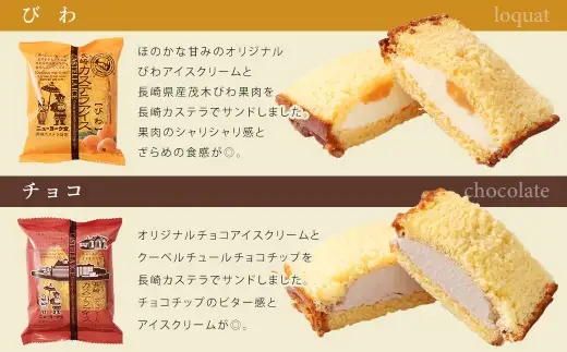 長崎カステラアイス 6種 計6個 （ バニラ ・ 抹茶 ・ びわ ・ チョコ ・ コーヒー ・ 苺 ） 長崎カステラ カステラ かすてら アイス カステラアイス お菓子 菓子 おかし 洋菓子 スイーツ 冷凍 詰め合わせ 食べ比べ セット