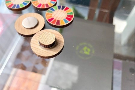 【小国町森林組合】阿蘇小国杉 SDGs ピンバッジ マグネット 計4個 小国杉 天然木 国産材 阿蘇 熊本 木製 サスティナブル アイコン 贈り物 ギフト プレゼント ノベルティにおすすめ 阿蘇小国杉のくらし