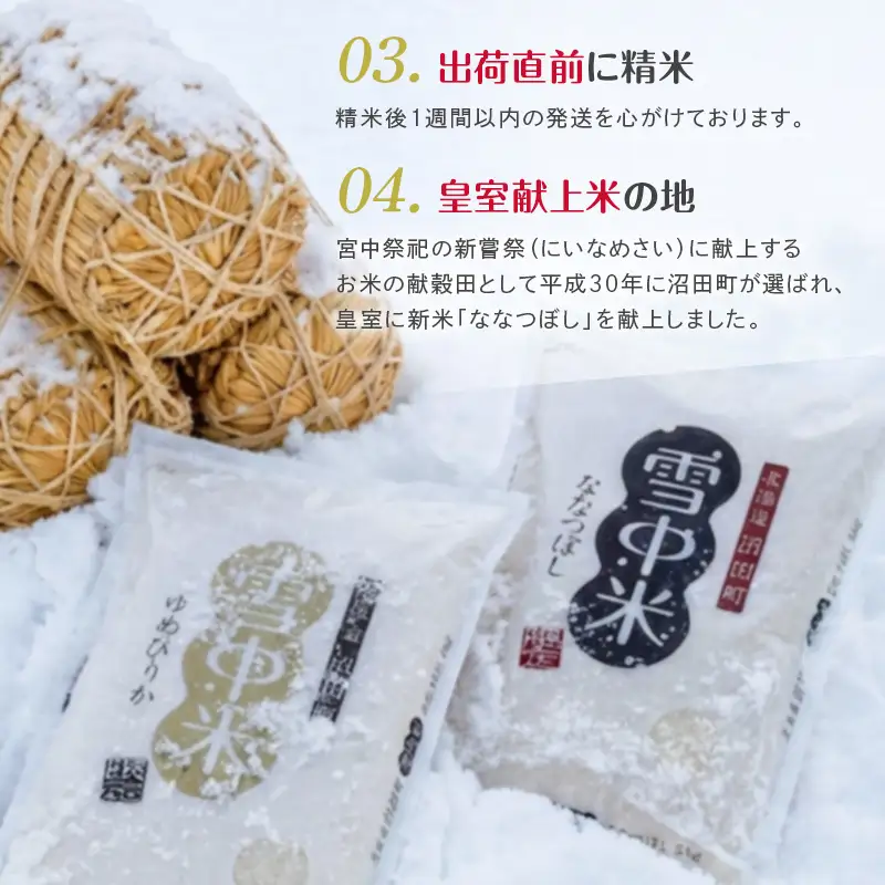 令和8年産【定期便3ヶ月】ななつぼし 精米 5kg（5kg×1袋）【10月発送】 開始 雪冷気 籾貯蔵 雪中米 北海道 nr-2175